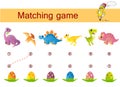 Connect dinosaurs and eggs. Educational game for kids. Matching game Royalty Free Stock Photo